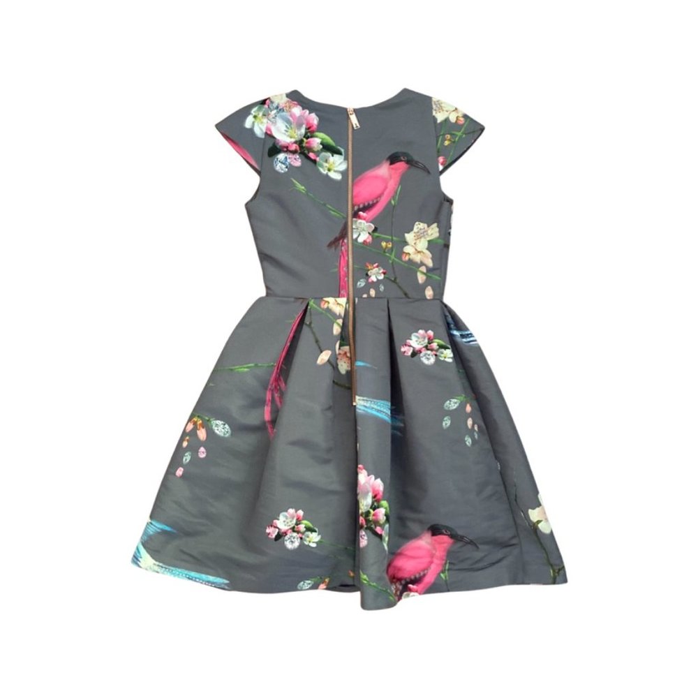 Ted Baker Gray Bir Print Dress Size 0 US size 2 - Picture 4 of 8